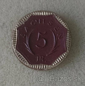 porcelanova minca 5 Mark 1920, Sasko,notgeld - vzacny rocnik