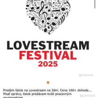 Predám 2x 3dňové vstupenky na Lovestream