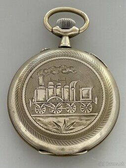 Velké 66 mm, 202 g těžké staré železniční hodinky s lokomoti