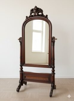 Predám krásne starožitné stojanové zrkadlo – masívne drevo