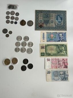Mince, bankovky - Československo, ČR, Rakúsko-Uhorsko