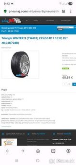 Predám 4xzimné pneumatiky Triangle 225/55r17