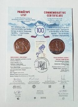 Pamätný list 100.výročie Majstrovstvá Európy v hokeji