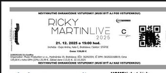 Predám vstupenky na RICKY MARTIN