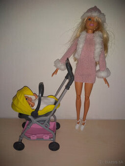 barbie bábika s bábätkom a kočíkom s oblečením