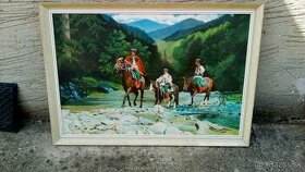 obraz olejomaľba krojovaný jazdci na koňoch