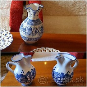 Váza a vázičky z Modranskej keramiky-modry vzor