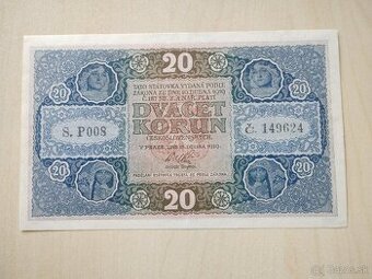 predám bankovku 50 korún, 20 korún 1919