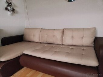 Rohová rozkladacia sedačka béžovo-hnedá s úložným priestorom