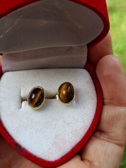 Zlate náušnice Tigrie oko 585