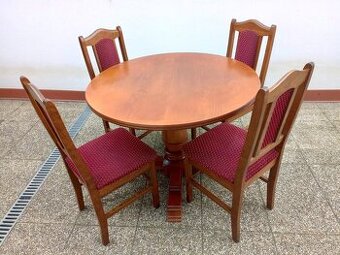 Rustikální jídelní set, rozkládací stůl, 6 židlí, masív