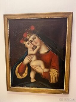 Olejomaľba na platne Madona  s dietaťom v náruči