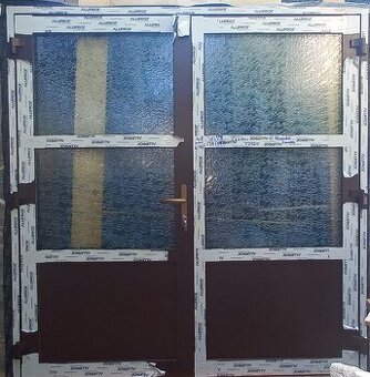 Predám AL dvojkrídlové dvere 208x216 hnedé trojsklo,114x214