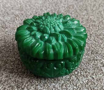 Malachitová dóza, jade sklo