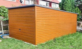 Plechová garáž 3x6 so spádom strechy dozadu, imitácia dreva