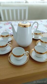 Porcelanova kavova sada MZ Czechoslovakia, bielo-zlata