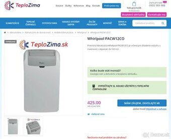 Predám prenosnú klímu Whirlpool PACW12CO TOP STAV