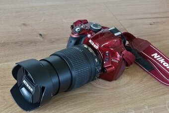 Nikon d3200 RED s VR objektivom nikkor 18 - 105 AF - 5 tis.s
