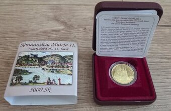 Zlatá zberateľská minca 5000 sk Korunovacia Mateja II 2008