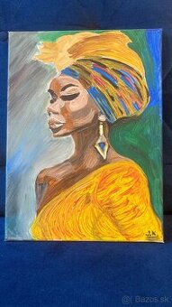 Černoška portrét 30x40cm originál akeylová maľba
