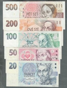 Staré bankovky sestava vydání 1993 VZÁCNÉ 20-500 Kč, pěkné