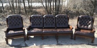 Kožená sedacia súprava 3+1+1 s masiv.dubovým drevom