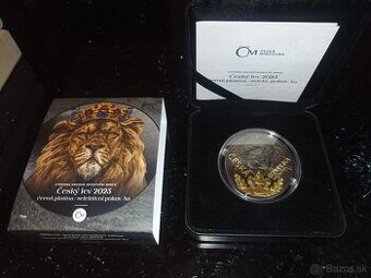 Strieborná uncová investičná minca Český lev 2023 čierna pla