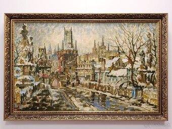 Obraz Karel Šustek, Praha Karlův most, olej na plátně 78x117