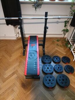Bench press lavica , HopSport HS-1080, 30 kg závažia + tyč