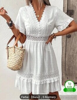 Dámske šaty biele nové XL čipka cez výstrih a pás