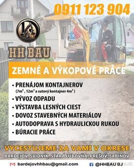 Zemné práce, kontajner na odpad a hydraulická ruka