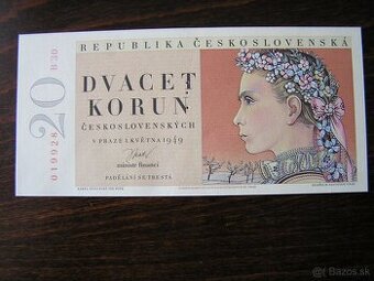 ČESKOSLOVENSKÉ BANKOVKY: 20-KORÚN-1949