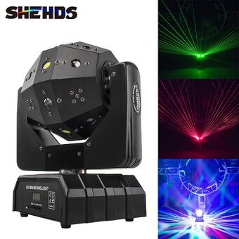 Pohyblivá Hlava Wash Beam DMX SHEHDS 3v1 LED Laser Efekty