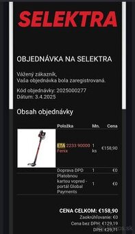 Predám tyčový vysávač ETA Fénix