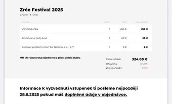 Predám VIP lístok na ZRĆE festival + párty loď- VÝHODNÁ CENA - 1