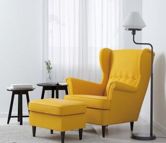 Žlté kreslo IKEA- ušiak aj s taburetkou