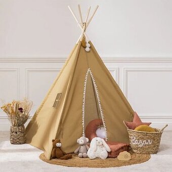 Predám detský stan na hranie – teepee, horčicová farba