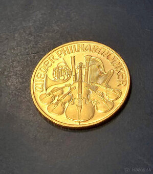 Zlatá invest. minca, mince, Wiener Philharmoniker 1/4 oz