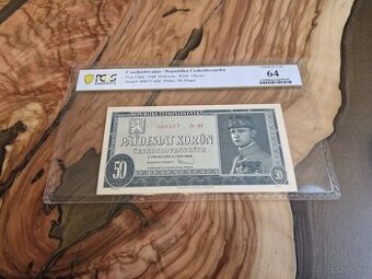 Československá bankovka 50 korún 1948 – certifikovaná PCGS (