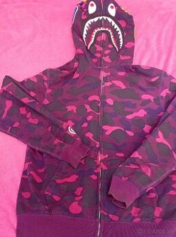 BApe color camo shark full zip hoodie purple - 1