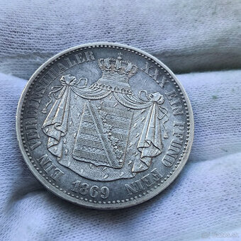 Strieborný Toliar 1869 B – Nemecko -Sasko - Vzácny