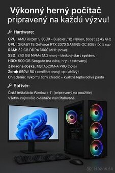 Výkonný herný PC – Ryzen 5 3600 + RTX 2070 8GB + 32GB RAM