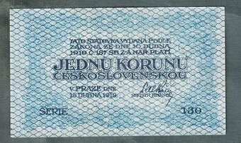 Staré bankovky 1 koruna 1919 velmi pěkný stav