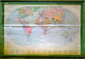 Stará školska pomôcka Nástenná mapa sveta - 1