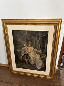 Velky obraz historicky motiv v drevenom zlatom rame 85x72cm