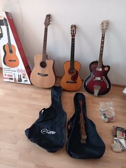 2x španielska gitara a 1x elektrická gitara Jolana - 1