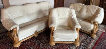 Rustikální kožená dubová souprava 3+2+1, 6287