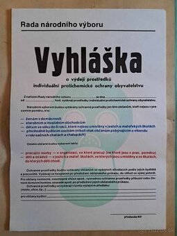 Plagát - vyhláška o výdaji prostriedkov CO obyvateľstvu