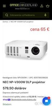 Projektor NEC V300W plne funkčný 100% stav