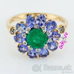 Luxusný investičný zlatý prsteň Emerald, Tanzanity, Diamanty